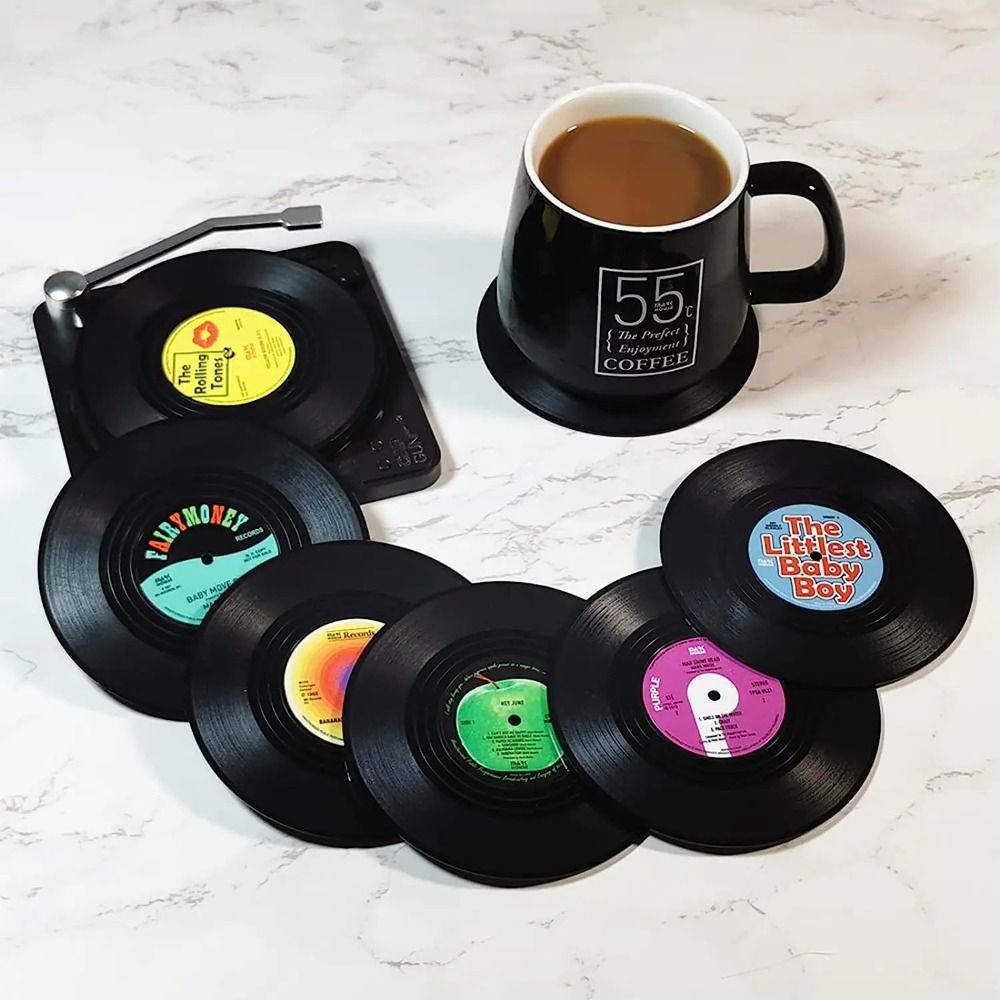 Desk Setup Retro - Posavasos antideslizantes para taza de vinilo