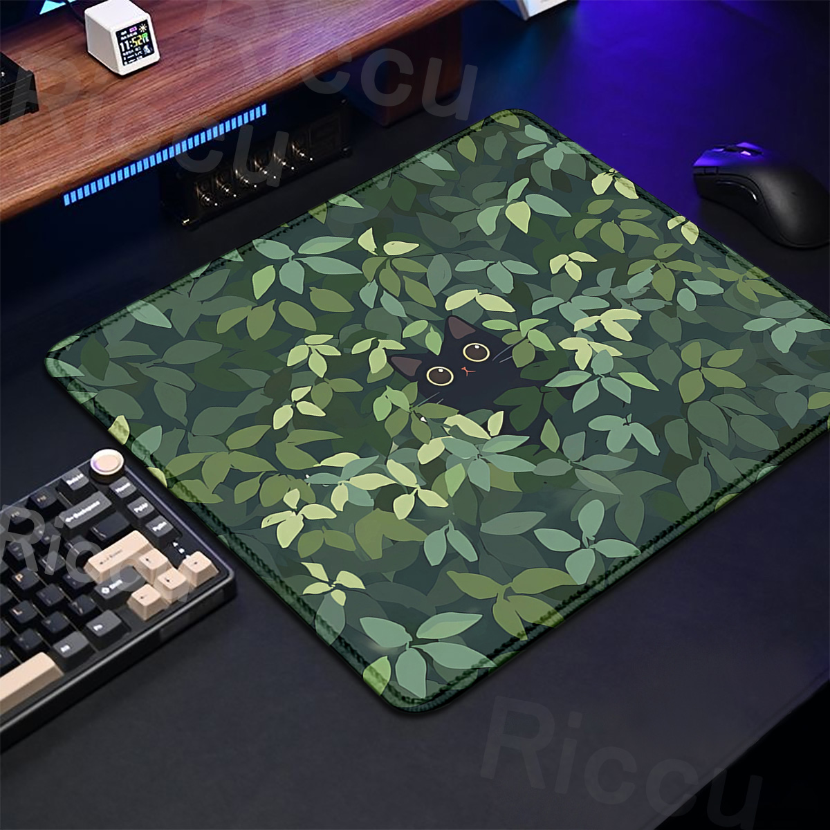 Korean Desk Setup - Alfombrilla de ratón de gato negro