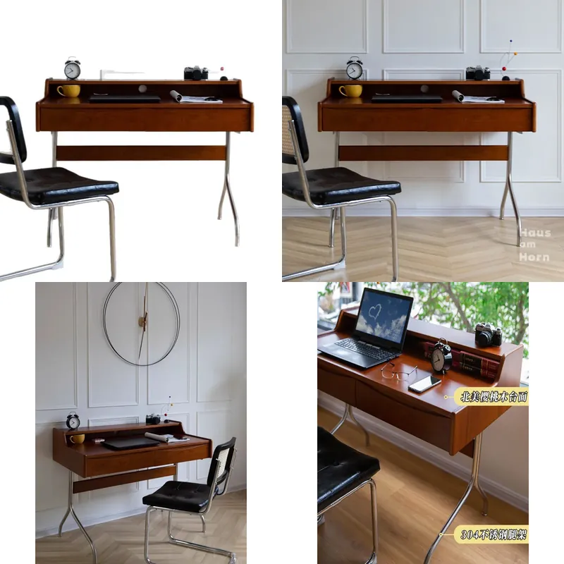 Desk Setup Small - Escritorio Retro de Madera Maciza, Mesa
