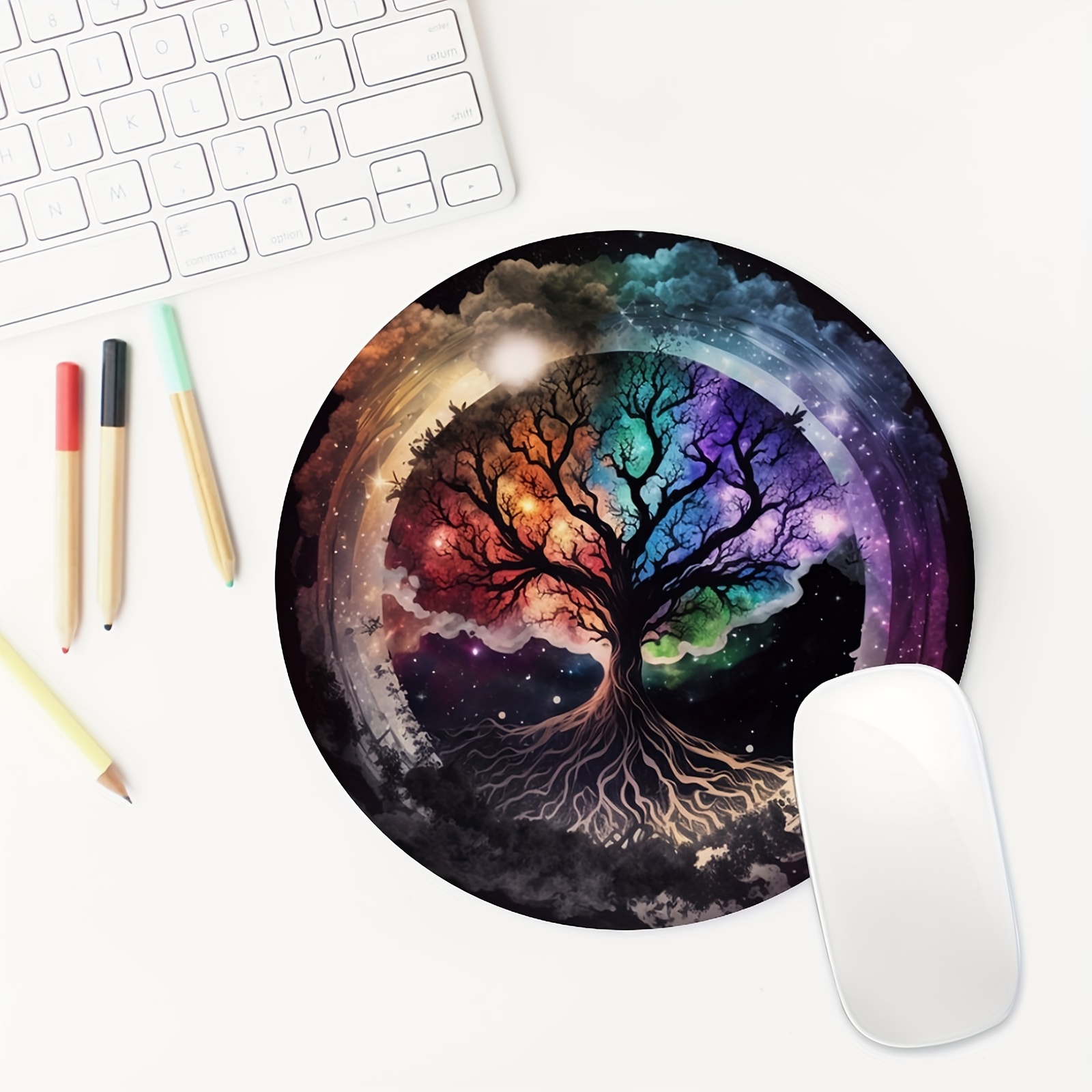 Desk Setup Small - Alfombrilla redonda para ratón Life Tree,