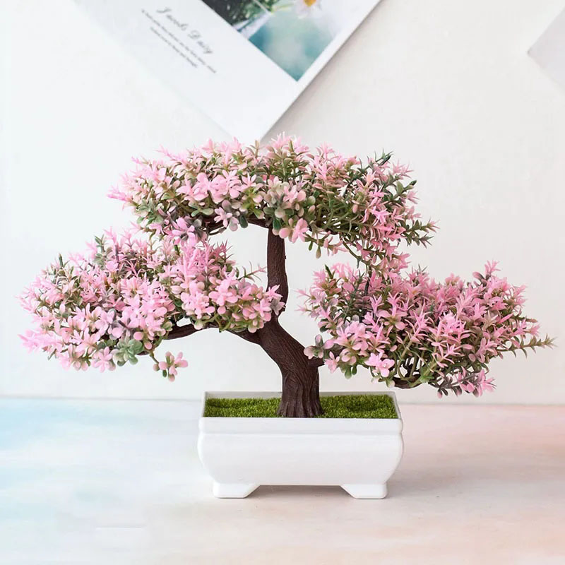 Desk Setup Plant - Plantas artificiales bonsái, plantas falsas, flores,
