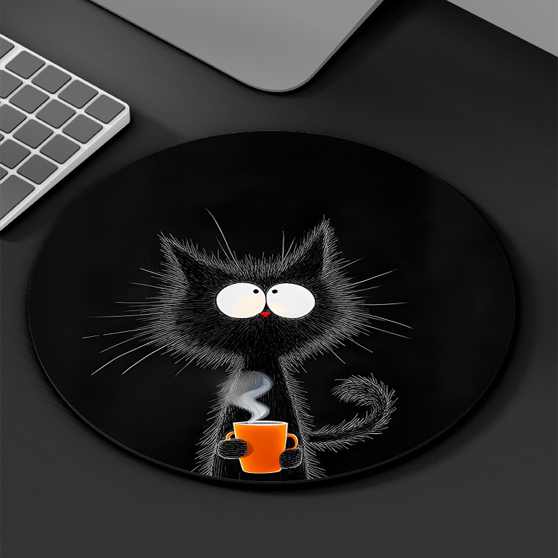 Desk Setup Tech - Alfombrilla redonda para ratón de gato