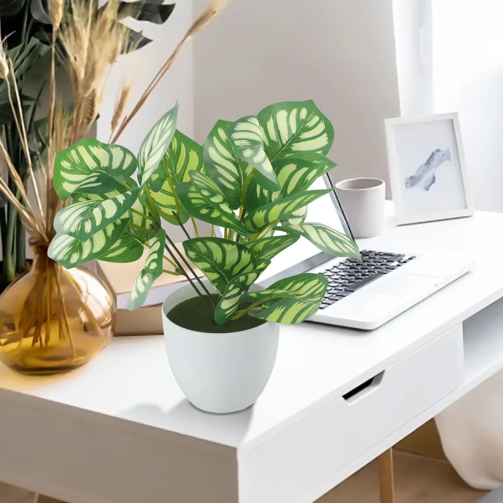 Maceta de follaje Artificial,  - Desk Setup Plant reseña y precio